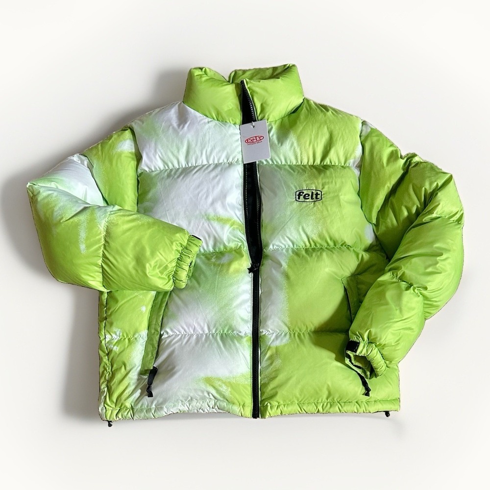 FELT For Every Living Thing M.E.G Down Ouffer Jacket Slime Lime Green M NWT